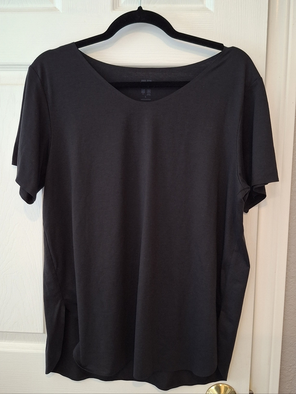 Uniqlo Airism Short Sleeve Tunic Top Womens L Lightweight Stretch Casual Relaxed